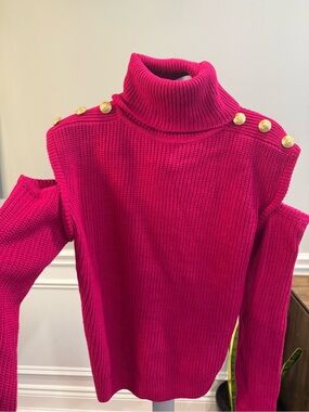 JOHN + JENN Hot Pink Cold Shoulder Turtleneck Sweater - Medium